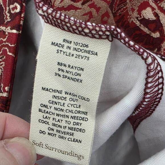 Soft Surroundings Pants Perfect Ponte Straight Leg Floral SZ L Red Gold Serrano - Picture 3 of 8